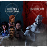 Character portraits with text options for a game choice between a survivor and a ruthless killer.