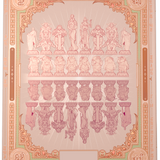 Decorative sheet with intricate designs and patterns on a pink background