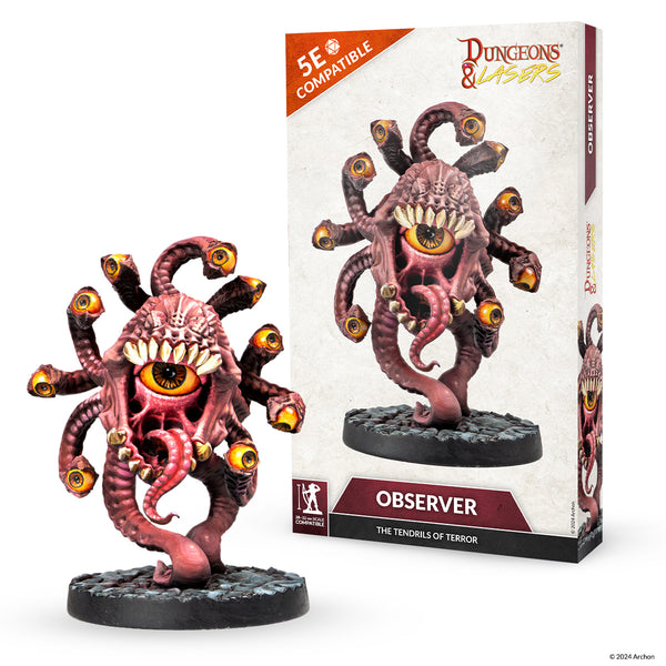 Monster figurine with 'Observer' packaging for Dungeons & Dragons on a white background