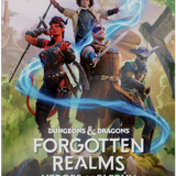 Dungeons & Dragons Forgotten Realms book cover with characters and fantasy elements.