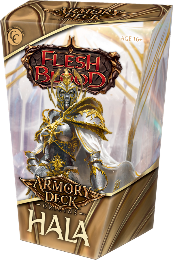 Flesh and Blood Armory Deck Hala packaging with warrior figure and gold accents