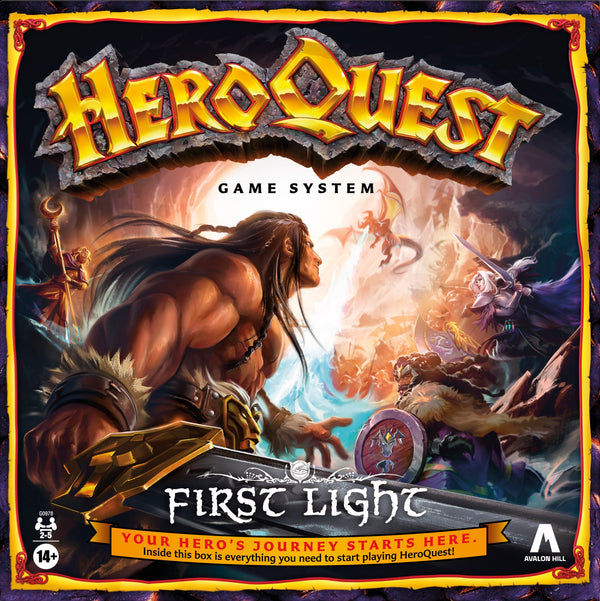 HeroQuest Game System 'First Light' box with warrior and dragon illustration