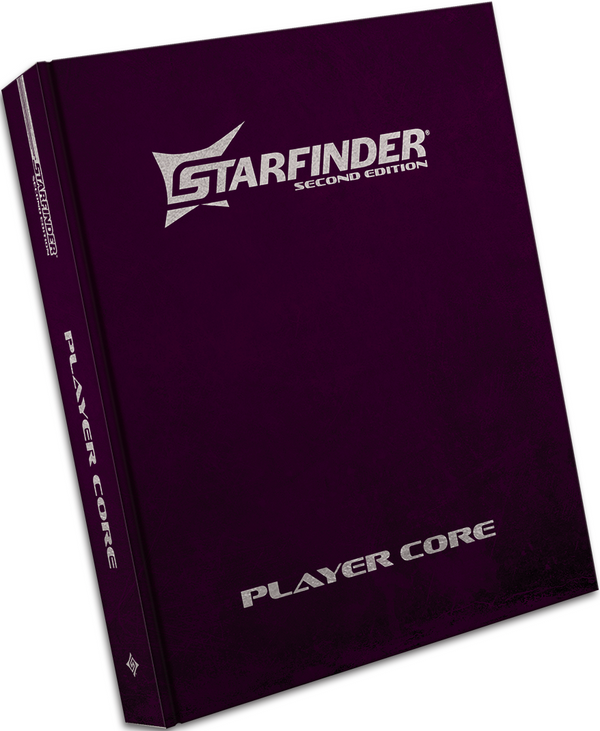 Purple book titled 'Starfinder Second Edition Player Core' on a white background