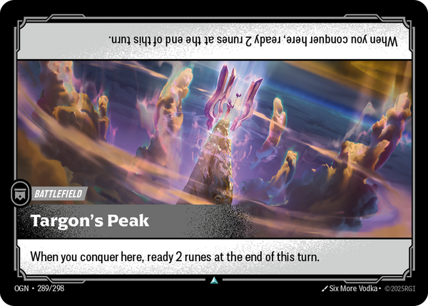 Riftbound Battlefield: Targon's Peak. When you conquer here, ready up to 2 runes at the end of this turn.