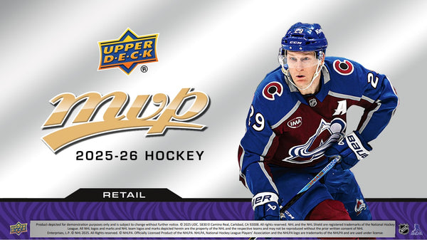 Hockey trading card featuring a player in a blue and red uniform with MVP and Upper Deck logos.
