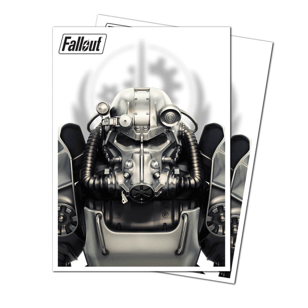 Trading Card Sleeves with Mechanical helmet with 'Fallout' logo on a white background