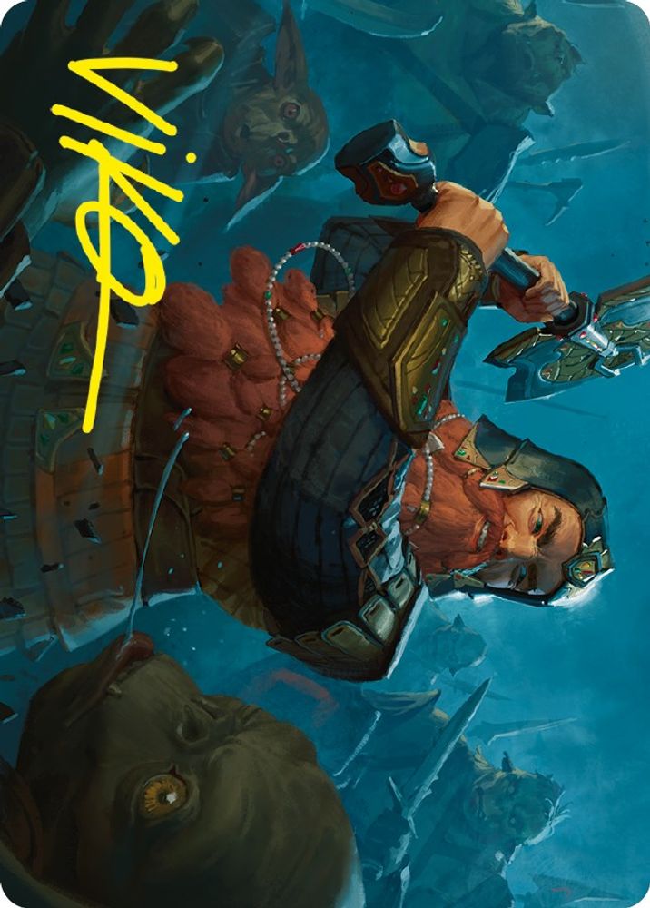 Gimli, Counter of Kills Art Card (10/81) (Gold-Stamped Signature) (ASLTR-010) [Art Series: Universes Beyond: The Lord of the Rings: Tales of Middle-earth]