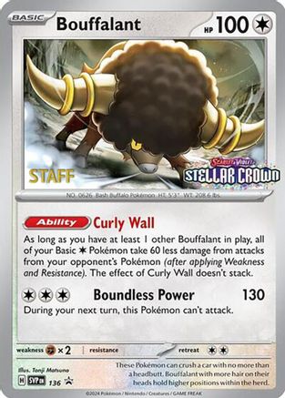 Bouffalant - 136 (Prerelease) [Staff] [SV Scarlet & Violet Promo Cards] - Holofoil