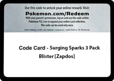Code Card - Surging Sparks 3 Pack Blister [Zapdos] [SV08 Surging Sparks]