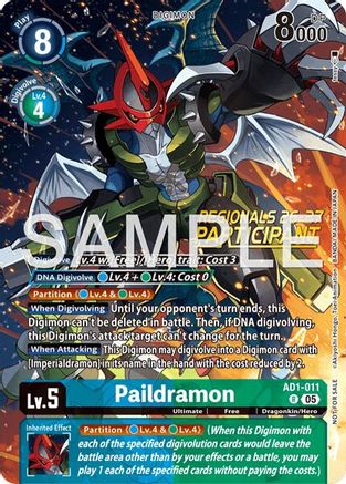 Paildramon - AD1-011 (Regionals 26-27 Season 2 Participant) (AD1-011) - Advanced Booster Digimon Generation Foil