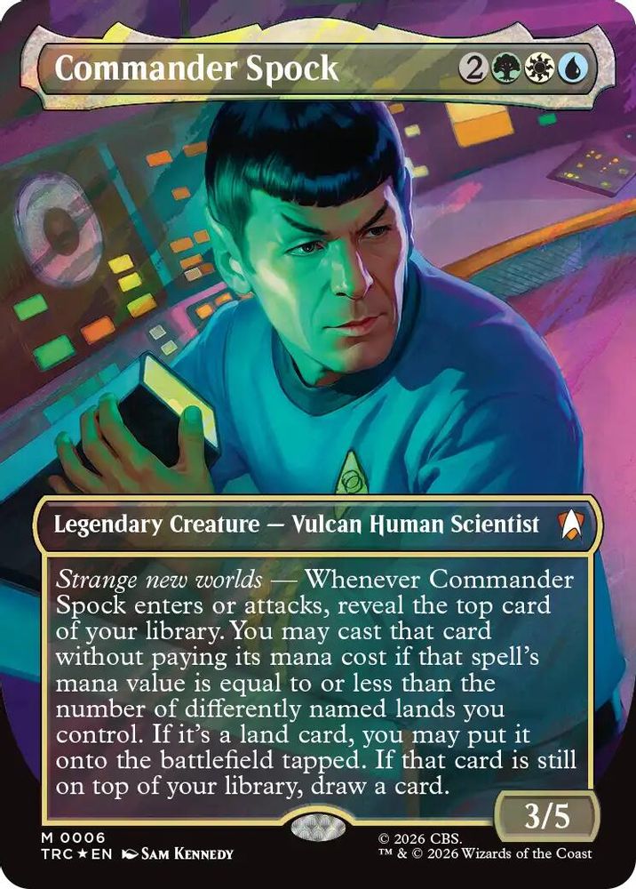 Commander Spock (Borderless) (Surge Foil) (TRC-006) [Commander: Star Trek] Foil