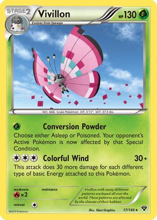 Vivillon - 17/146 (Meadow [Pink]) [XY Base Set] - Reverse Holofoil