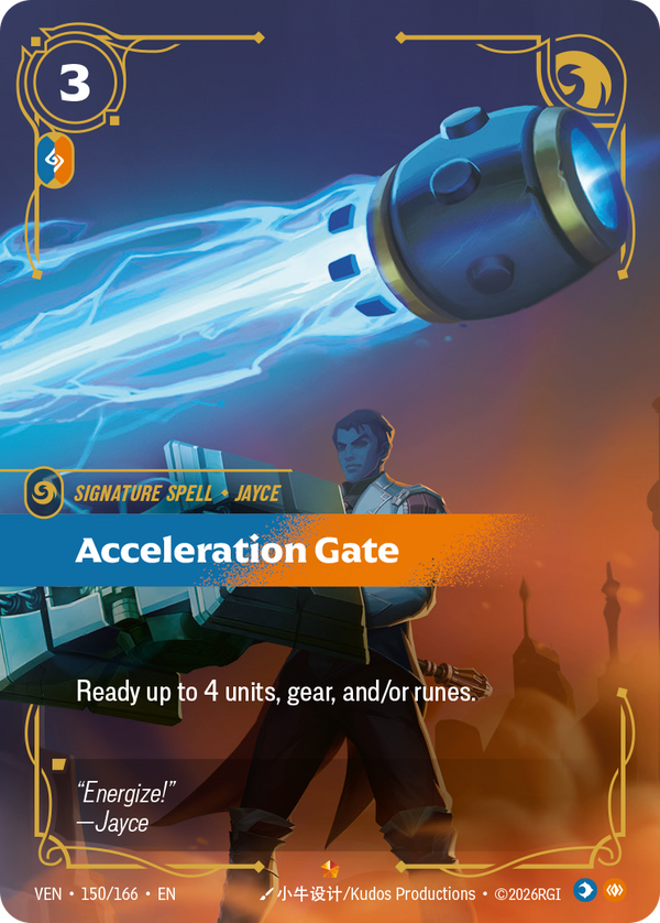 Riftbound Spell: Acceleration Gate. Ready up to 4 units, gear, and/or runes.