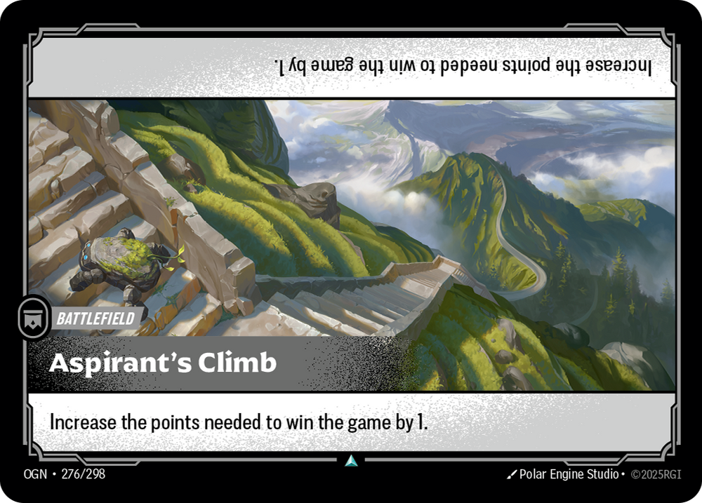 Riftbound Battlefield: Aspirant's Climb. Increase the points needed to win the game by 1.