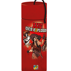 Red cylindrical container with 'Bang! Dice Explosion' design on a white background