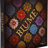 Board game box with colorful floral design and 'Blume' branding