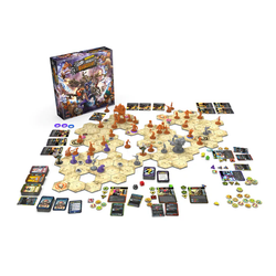 BORDERLANDS: MR. TORGUE'S ARENA OF BADASSERY Board game with pieces, cards, and map on a white background