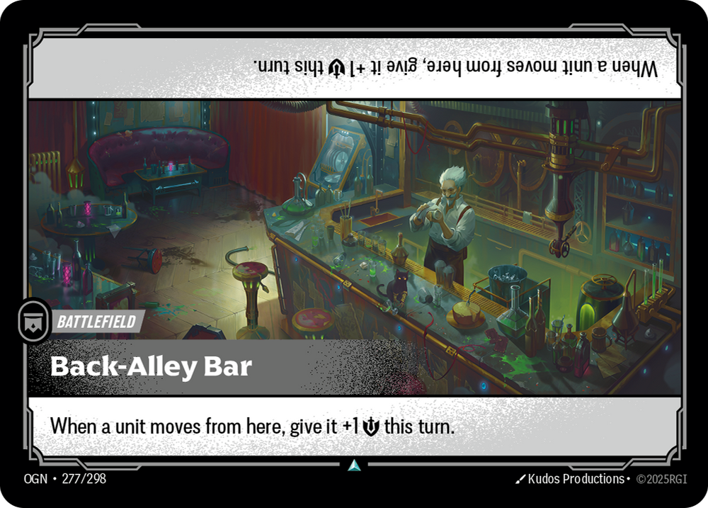 Riftbound Battlefield: Back-Alley Bar. When a unit moves from here, give it +1 [S] this turn.