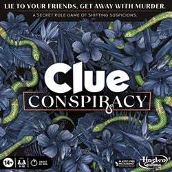 Board game cover of 'Clue Conspiracy' with floral and snake design