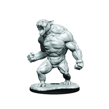 Gray statue of a muscular creature on a white background