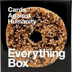 Bagel with 'Cards Against Humanity Everything Box' text on a black background