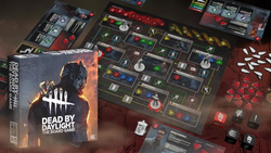 Dead by Daylight board game set with components and box on a dark surface