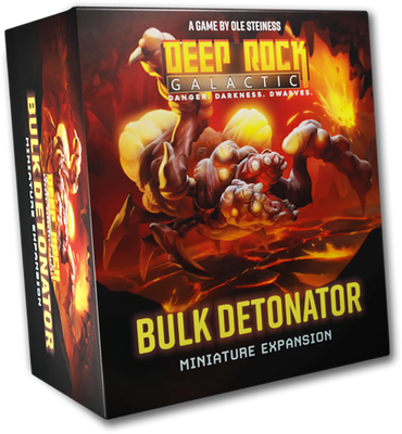 Box for 'Deep Rock Galactic Bulk Detonator' miniature expansion with fiery design and creature illustration.