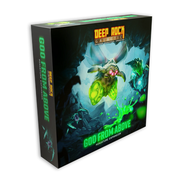Board game expansion box titled 'God from Above' for 'Deep Rock Galactic' on a white background