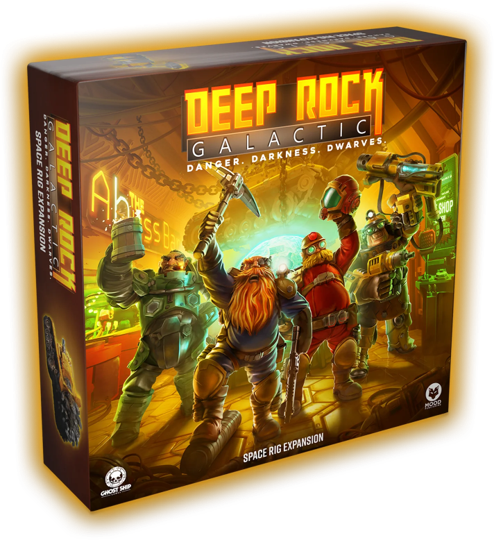 Board game box for 'Deep Rock Galactic' with characters and text on the cover.