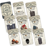 Collection of game cards with various agendas on a white background