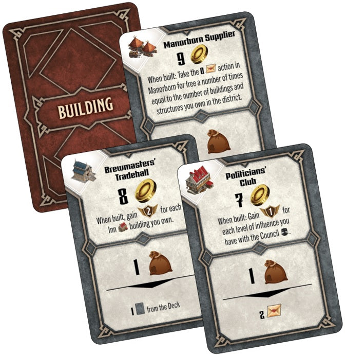 Set of game cards with text and icons on a white background