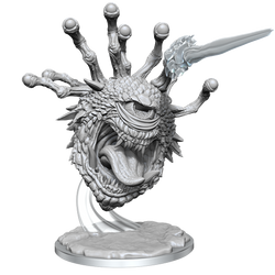 White plastic model of a fantasy creature head with detailed features on a white background