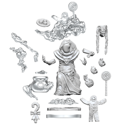 Unassembled model kit of a character with various parts on a white background