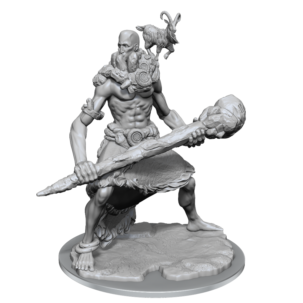 Unpainted fantasy figurine with armor and weapon on a white background