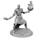 Gray sculpture of a warrior with a ball on a white background