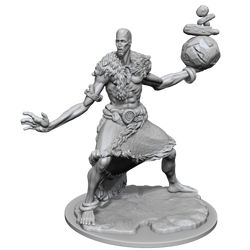 Gray sculpture of a warrior with a ball on a white background