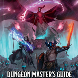 Cover of 'Dungeon Master's Guide' for Dungeons & Dragons featuring fantasy characters and creatures.