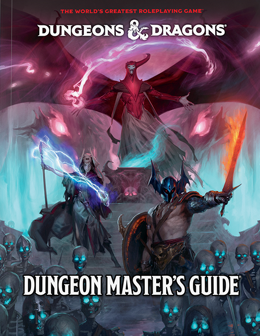Cover of 'Dungeon Master's Guide' for Dungeons & Dragons featuring fantasy characters and creatures.