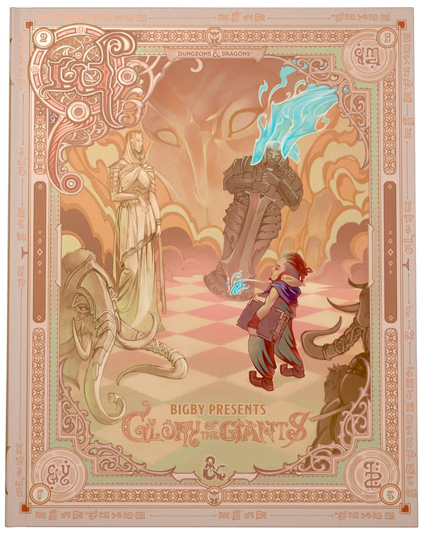 Decorative cover of 'Glory of the Giants' with fantasy elements and text.