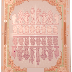 Decorative sheet with intricate designs and patterns on a pink background