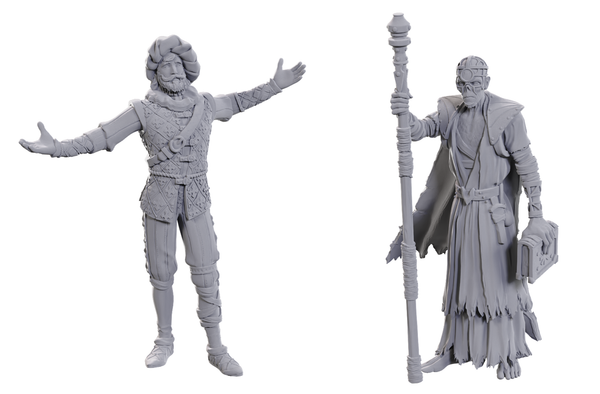 Two gray action figures on a white background