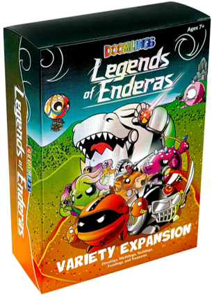 Box of 'Legends of Enderas' variety expansion with colorful characters on a white background