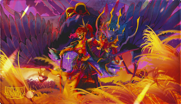 Colorful fantasy scene with a warrior and dragon, featuring the Dragon Shield logo.