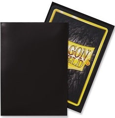 Black card sleeves with a yellow border featuring 'Dragon Shield' branding.