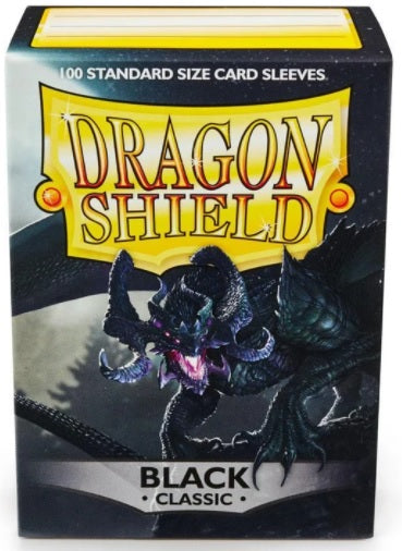 Box of Dragon Shield card sleeves with a dragon illustration on a black background