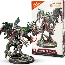 Mimic dragon figurine with packaging for Dungeons & Dragons on a white background