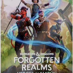 Dungeons & Dragons Forgotten Realms book cover with characters and fantasy elements.