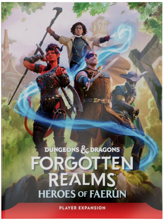 Dungeons & Dragons Forgotten Realms book cover with characters and fantasy elements.