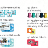 List of components for a board game with images and text labels.