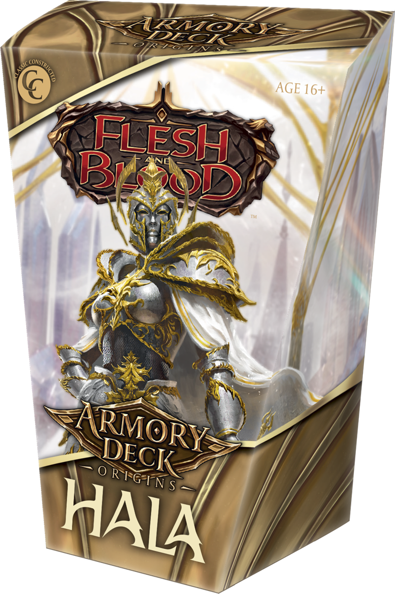 Flesh and Blood Armory Deck Hala packaging with warrior figure and gold accents